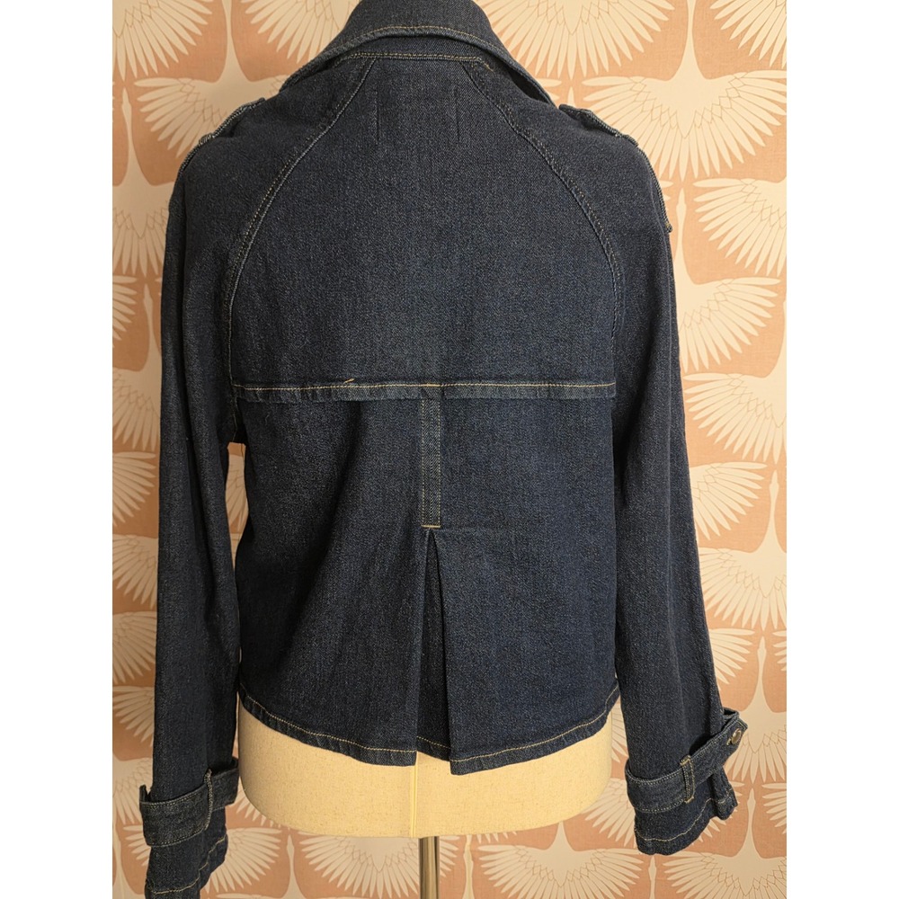 Rebecca Minkoff Blair Wash Denim Jacket Dark Indigo Double Breasted Cropped S - Picture 4 of 7